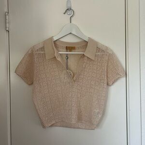 Crochet Knit Cropped Polo